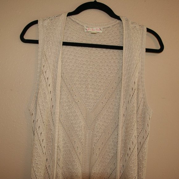 It's Our Time Tan Floor Length Knit Sleeveless Open Front Cover/ Vest/ Cardigan - Picture 5 of 5